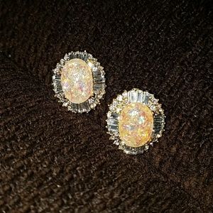 PARK LANE Rhinestone Opal Confetti Lucite Earrings